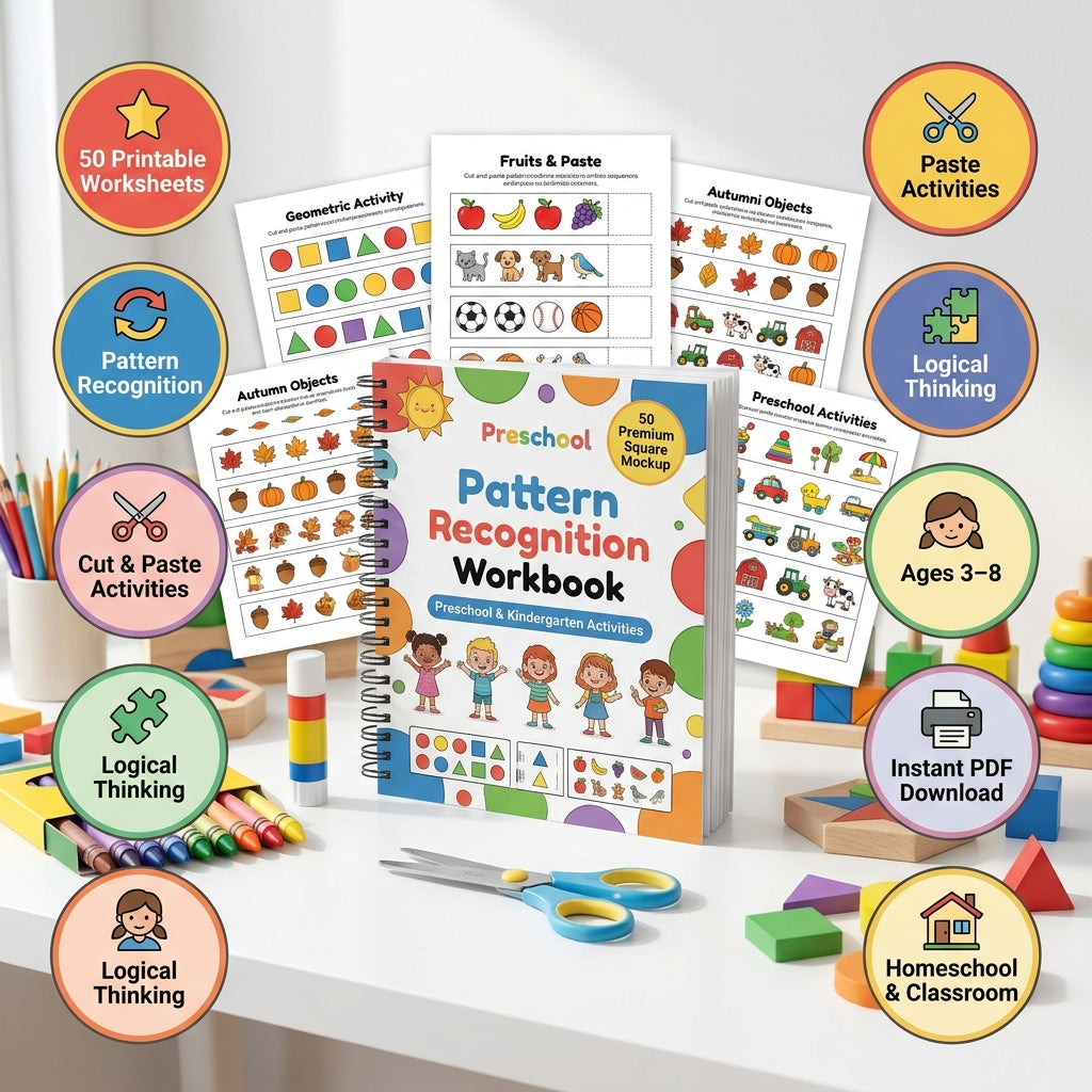 50 Pages Pattern Recognition Workbook - Preschool & Kindergarten Activities