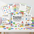 38 Pages Preschool Activity Pack - Count Shapes, Match Colors & Find the Alphabet