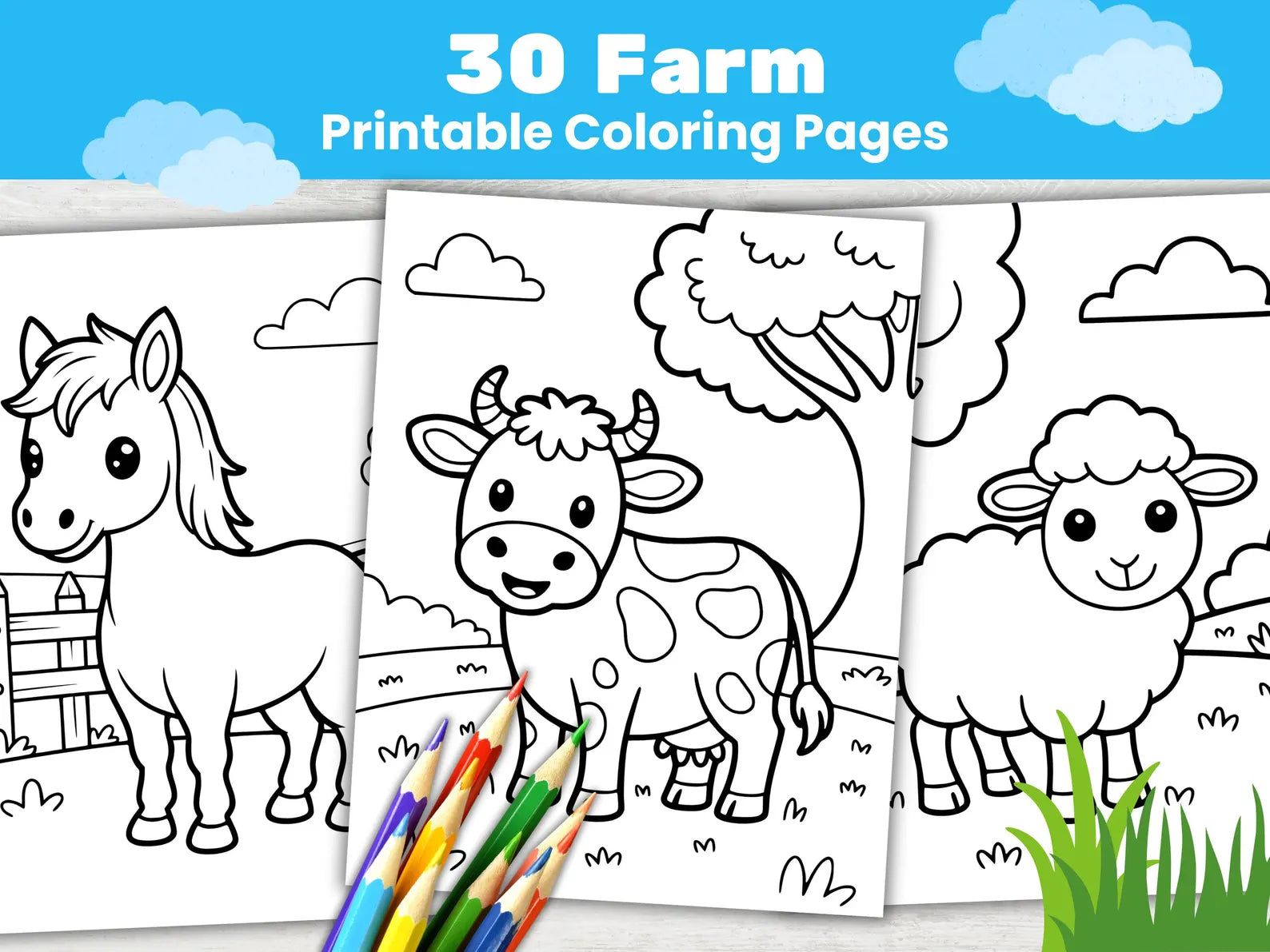 Farm Animal Coloring Pages for Kids (30 Printable PDF Pages)