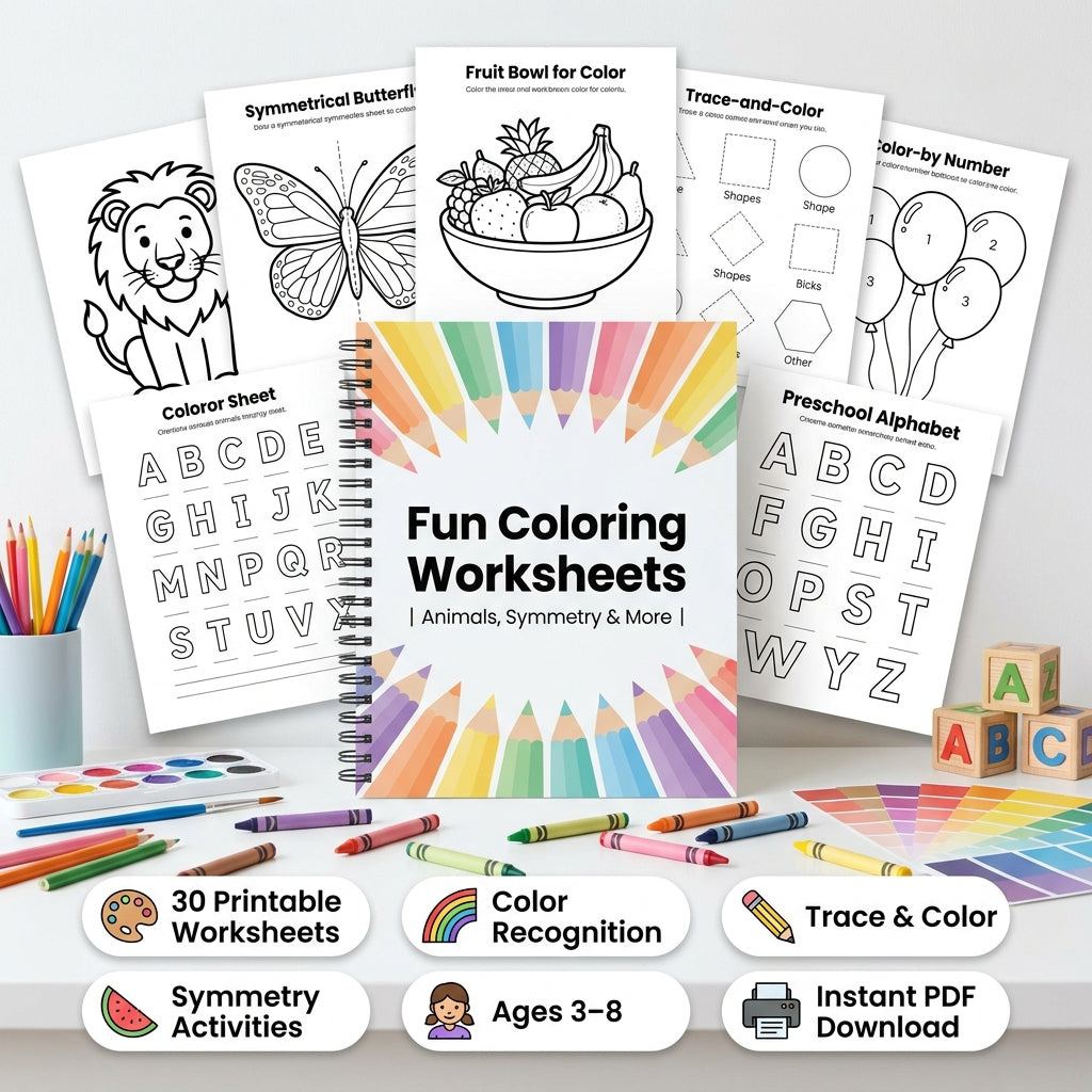 30 Fun Coloring Worksheets - Animals, Symmetry & More