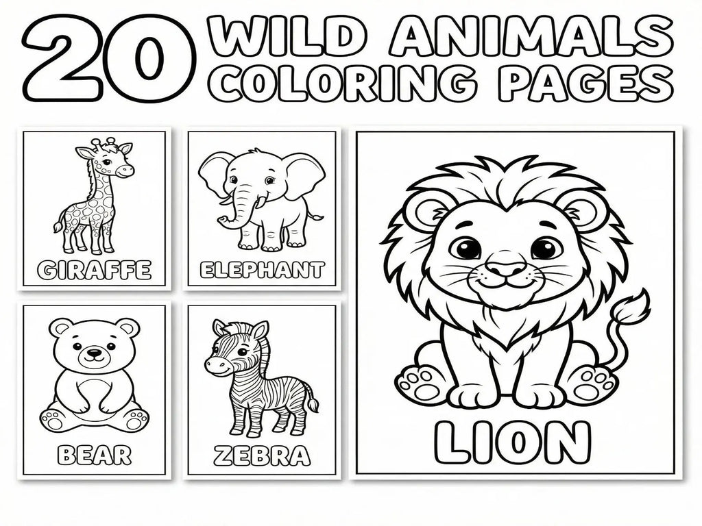20 Wild Animals Coloring Pages for Kids (Printable PDF Bundle) StoryPop Printables