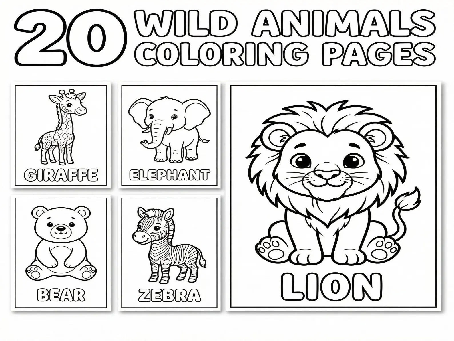 20 Wild Animals Coloring Pages for Kids (Printable PDF Bundle) StoryPop Printables