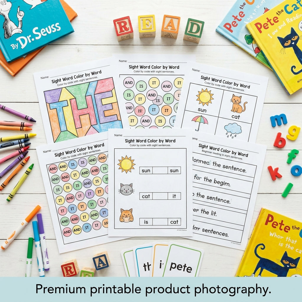 50 Pages Sight Word Color by Word Activity Book - Preschool & Kindergarten