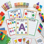 38 Pages Preschool Activity Pack - Count Shapes, Match Colors & Find the Alphabet