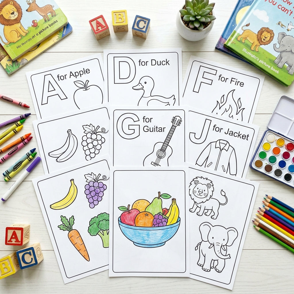 85 Printable Educational Coloring Pages for Kids - Alphabet, Fruits, Vegetables & Animals
