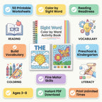 50 Pages Sight Word Color by Word Activity Book - Preschool & Kindergarten