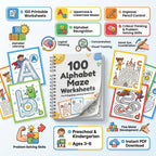 100 Pages Preschool & Kindergarten Maze Worksheets