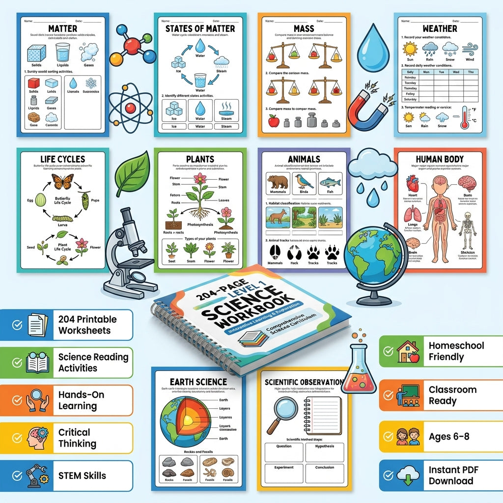 204 Pages Level 1 Science Workbook