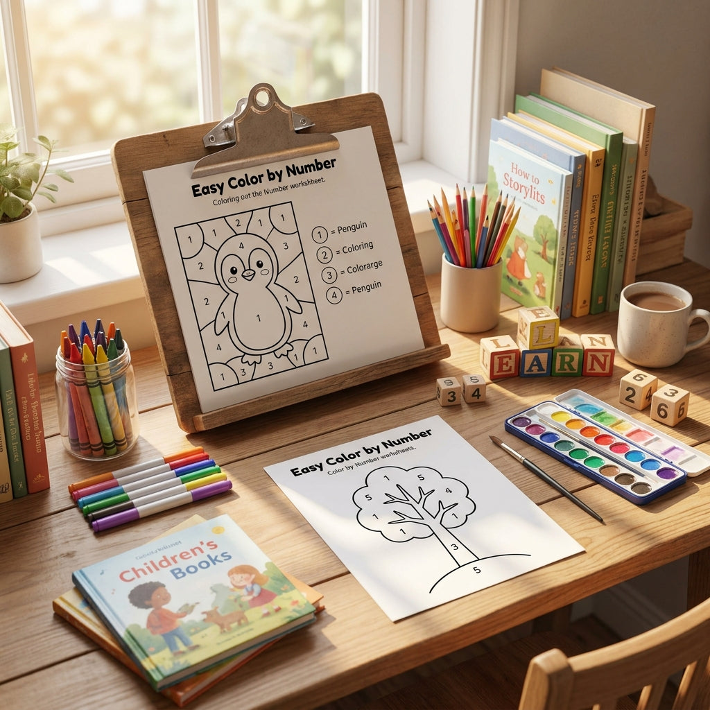 30 Pages Easy Color by Number Worksheets for Little Learners